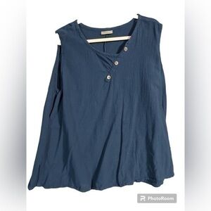 Teal Cotton Gauze Tank, L-XL